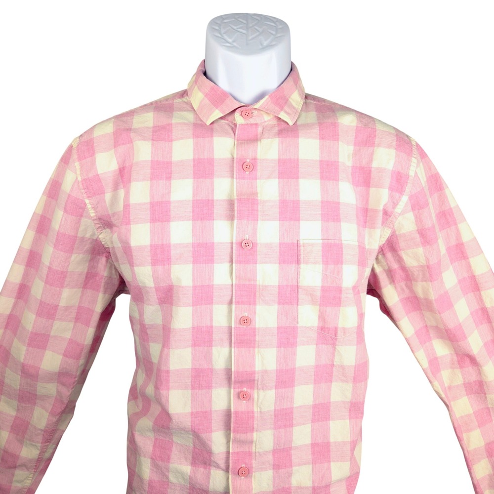 Twillory Mens Untuckable Gingham Button‎ Down Shirt Pink White Cotton Size L